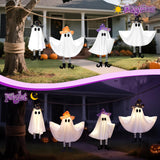 Halloween Hanging Ghost Decorations – 4 Pack Cute Witch Hat Ghost Lights with 3 Flash Modes & Bendable Arms for Indoor & Outdoor Décor