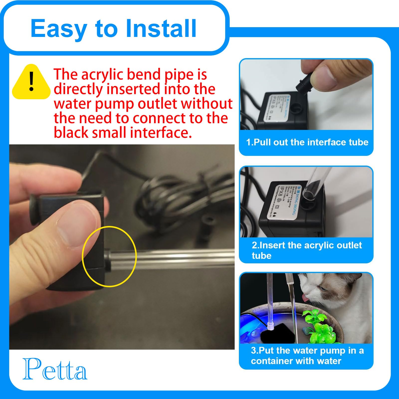 USB Portable Cat Water Fountain Pump – DIY Outdoor Pet Water Dispenser with Adjustable Flow (Black)
