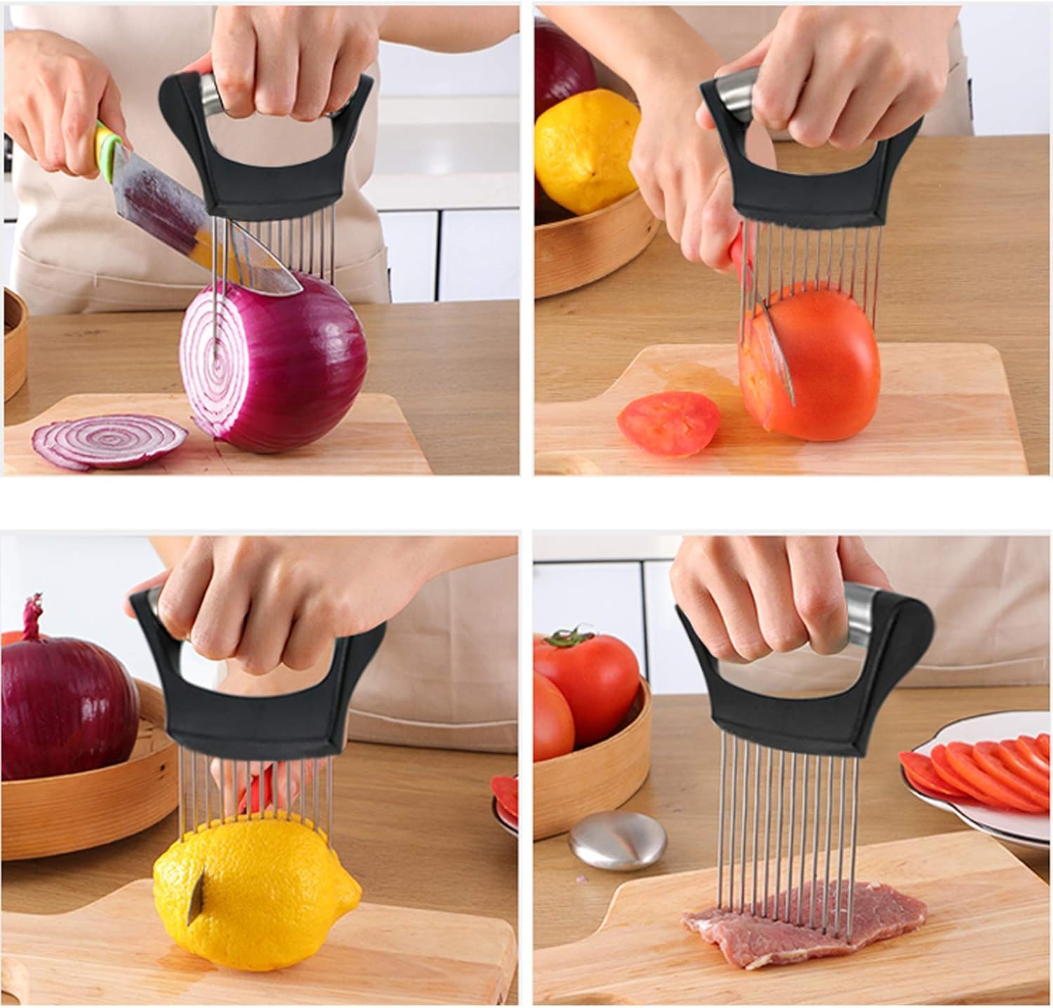 Ergonomic Stainless Steel Onion & Vegetable Holder Slicing Cutter Tool