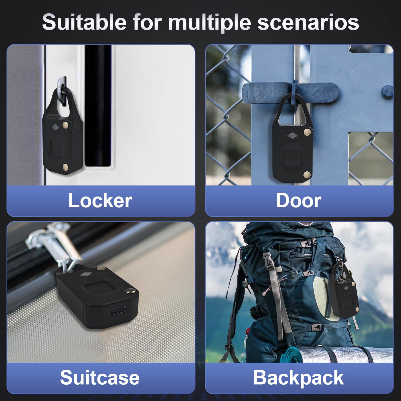 Bluetooth Fingerprint Smart Padlock with App Control, USB Rechargeable Biometric Lock for Gym Locker, Suitcase & Backpack