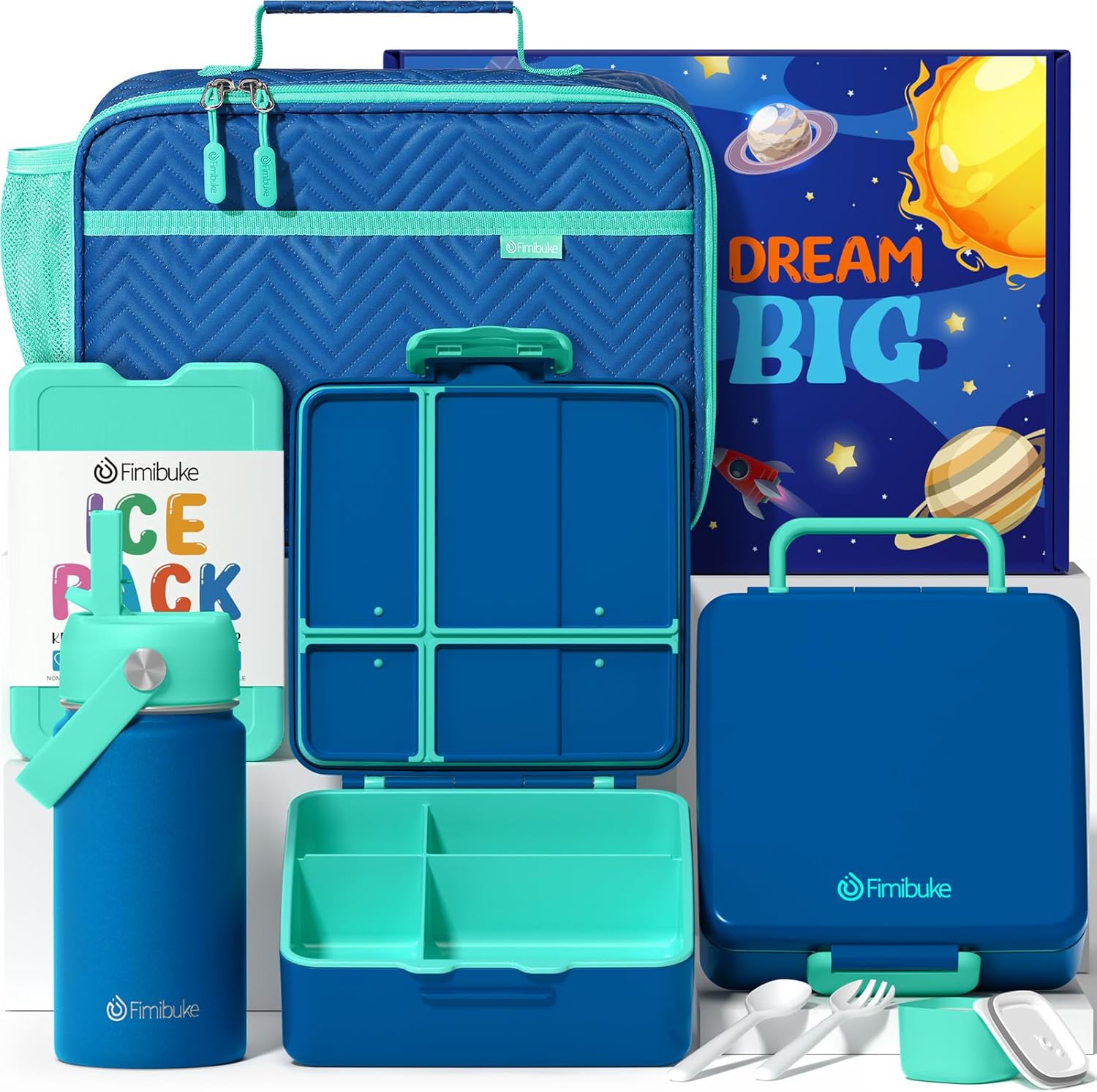 Space 7-Piece Bento Lunch Set with 14 oz Bottle