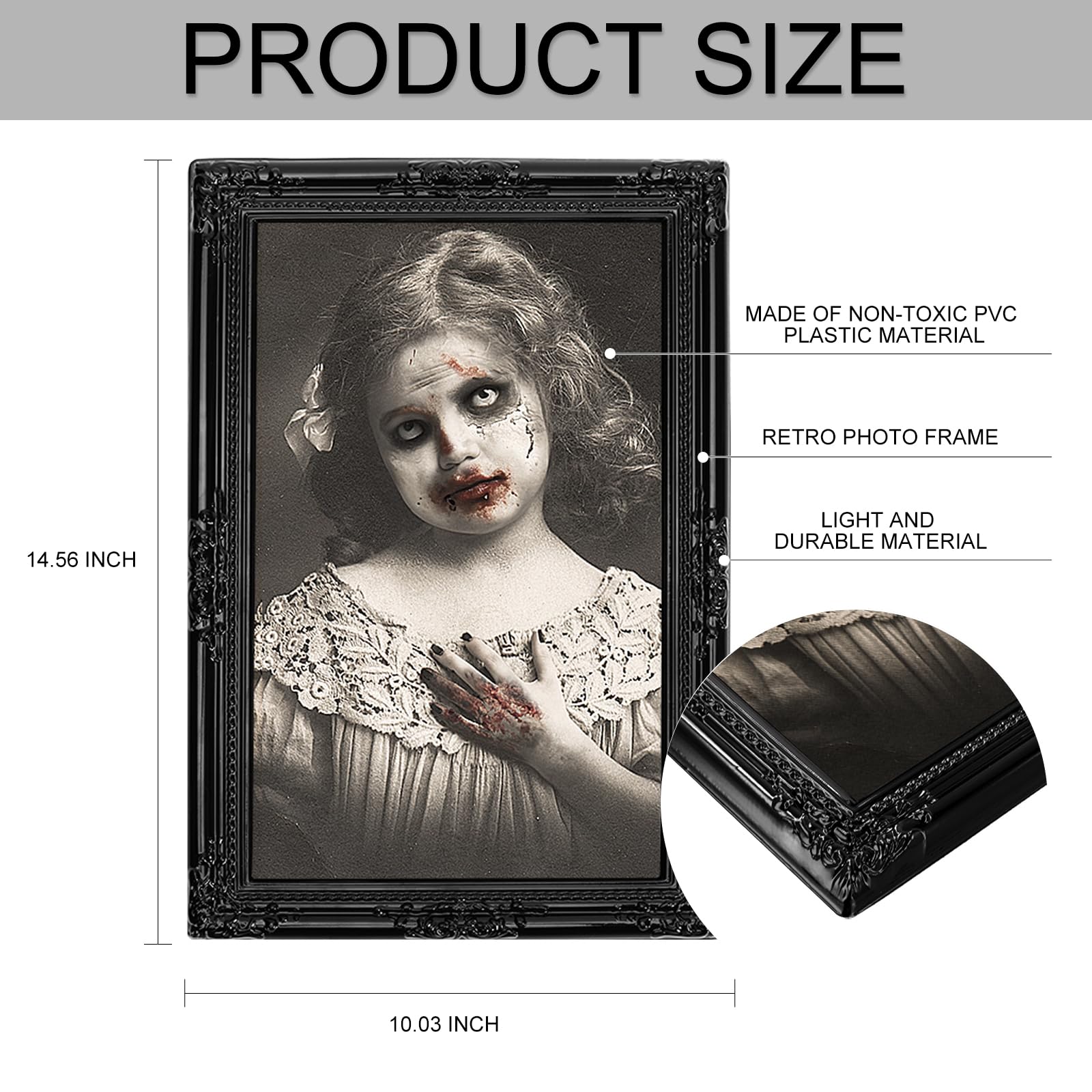 3D Lenticular Haunted Portrait Set 👻 – 3-Pack Changing Face Halloween Wall Frames (Style A, Black PVC)