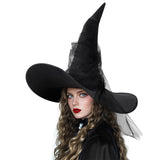 Black Witch Hat with Veil – Halloween Costume Accessory & Party Decoration