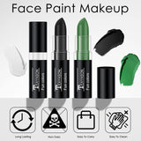 White Black Green Face Paint Stick Set – Waterproof Cream Makeup for Sports, Halloween & Cosplay