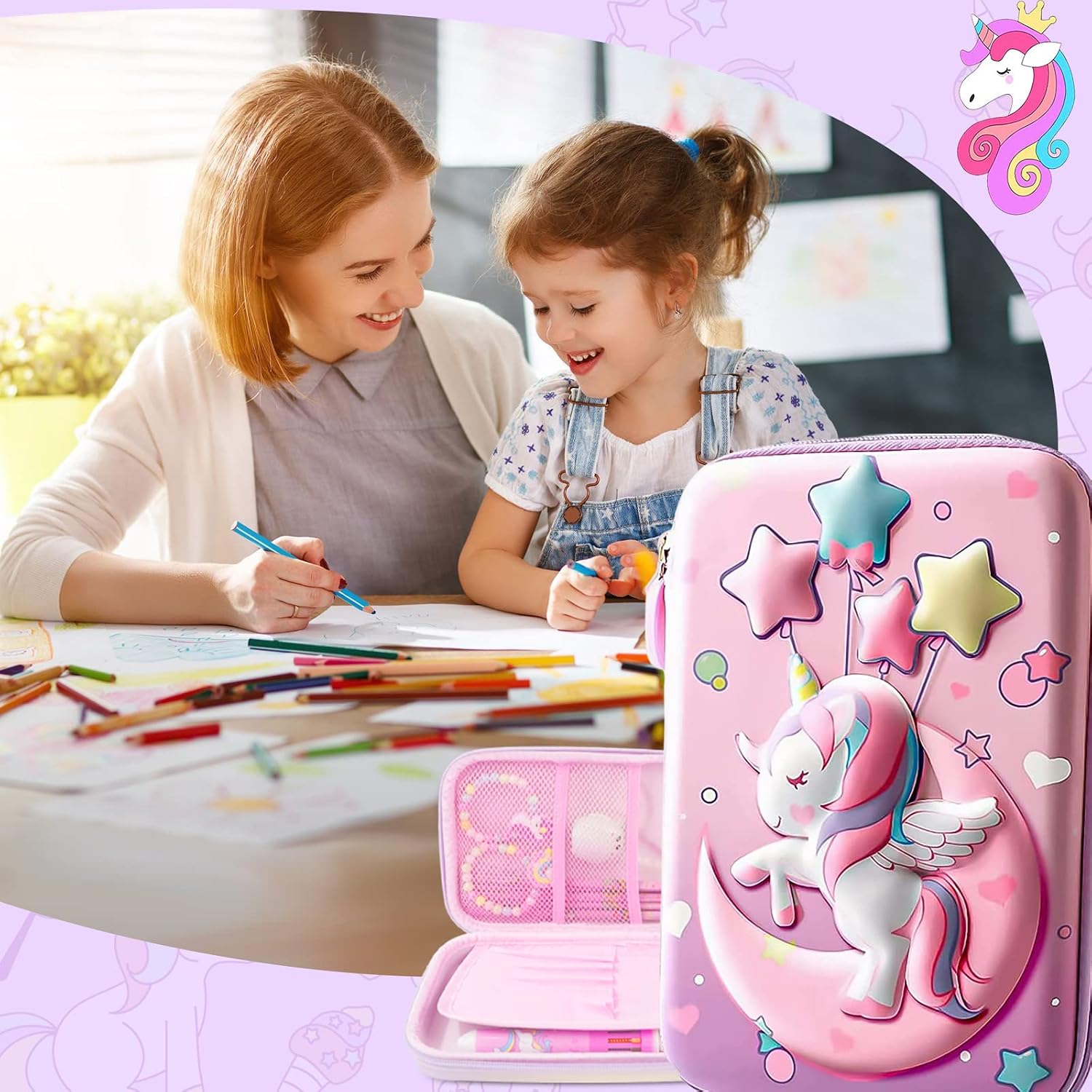 Pink 3D EVA Pencil Case Set with 60-Pen Capacity