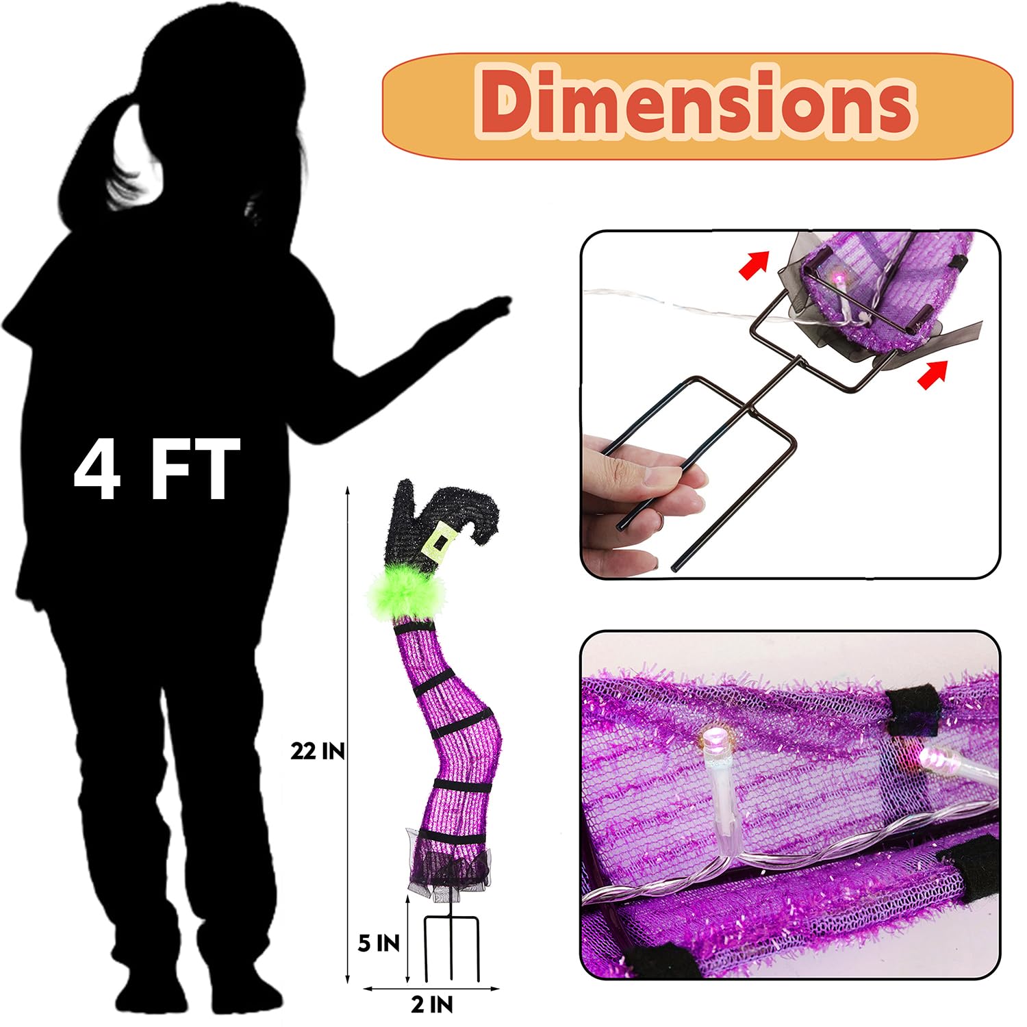 Light-Up Purple Witch Legs Yard Stakes – LED Halloween Decoration with 8 Lighting Modes & Timer Function