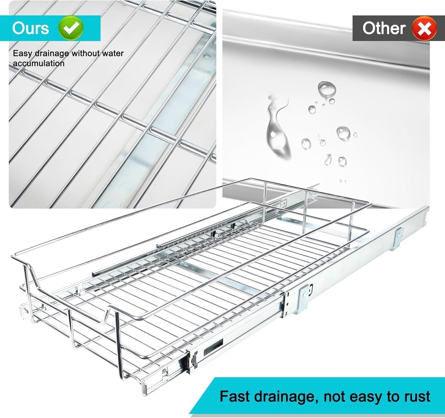 Heavy-Duty Pull-Out Cabinet Organizer – 1 Tier Slide-Out Drawer (Chrome-Plated)