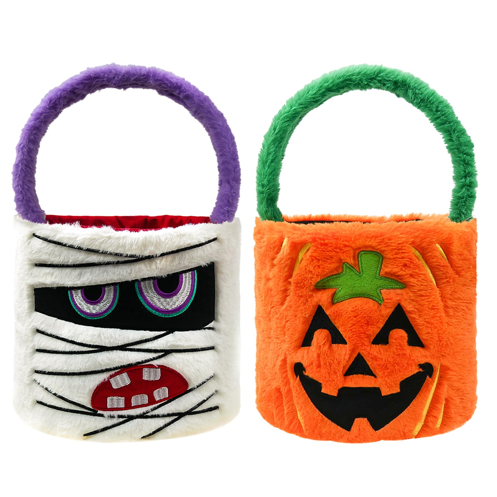 2-Pack Halloween Trick or Treat Bags – Pumpkin & Mummy Design (Reusable Fabric Candy Totes)