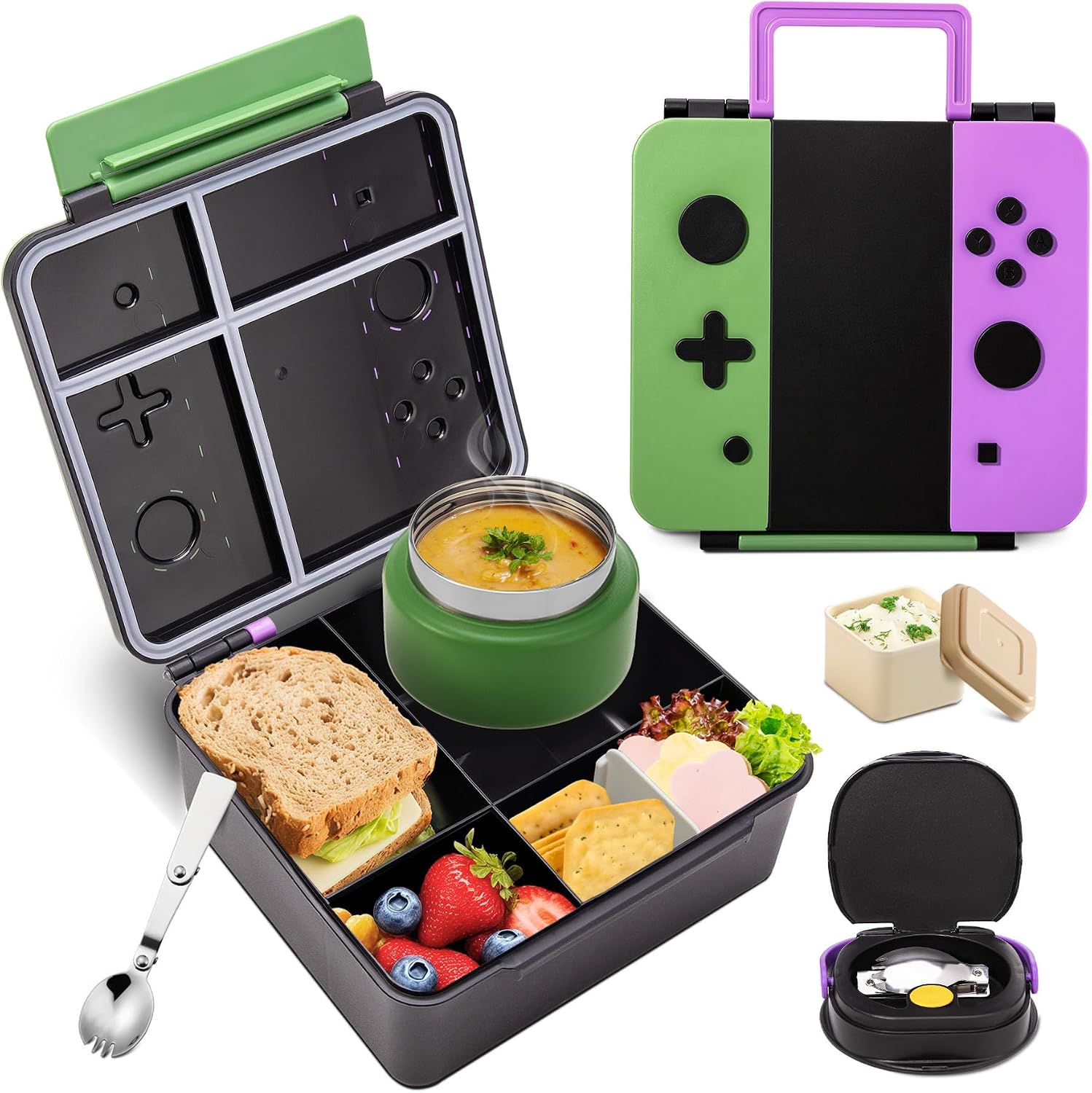 Blue-Red Game Bento Set with 9 oz Insulated Food Jar