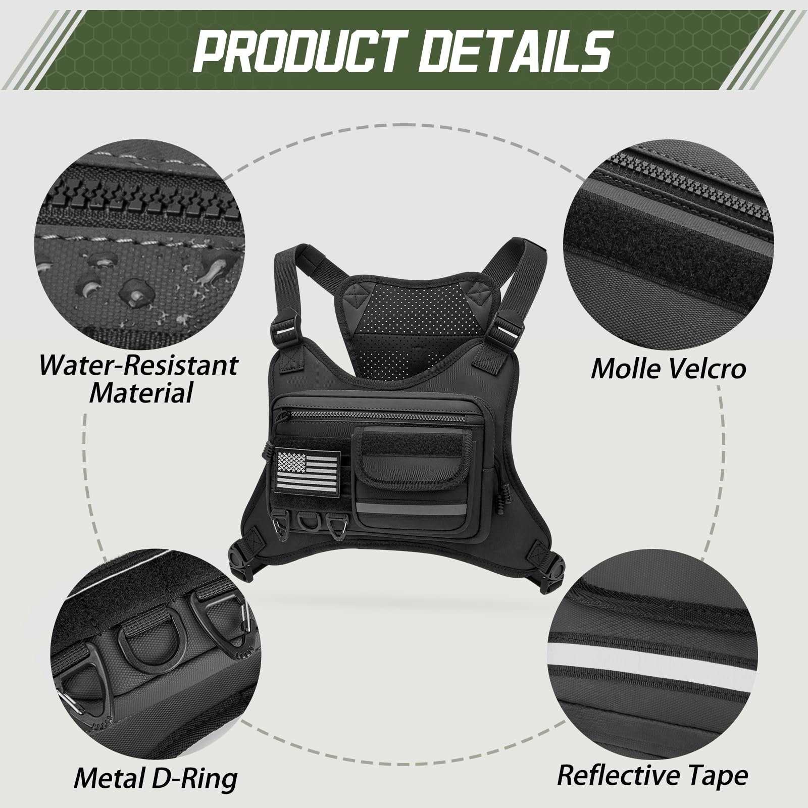 OCKLILY Running Chest Bag – Adjustable Water-Resistant Vest Pack for Cycling, Hiking & Outdoor Workouts (Black)