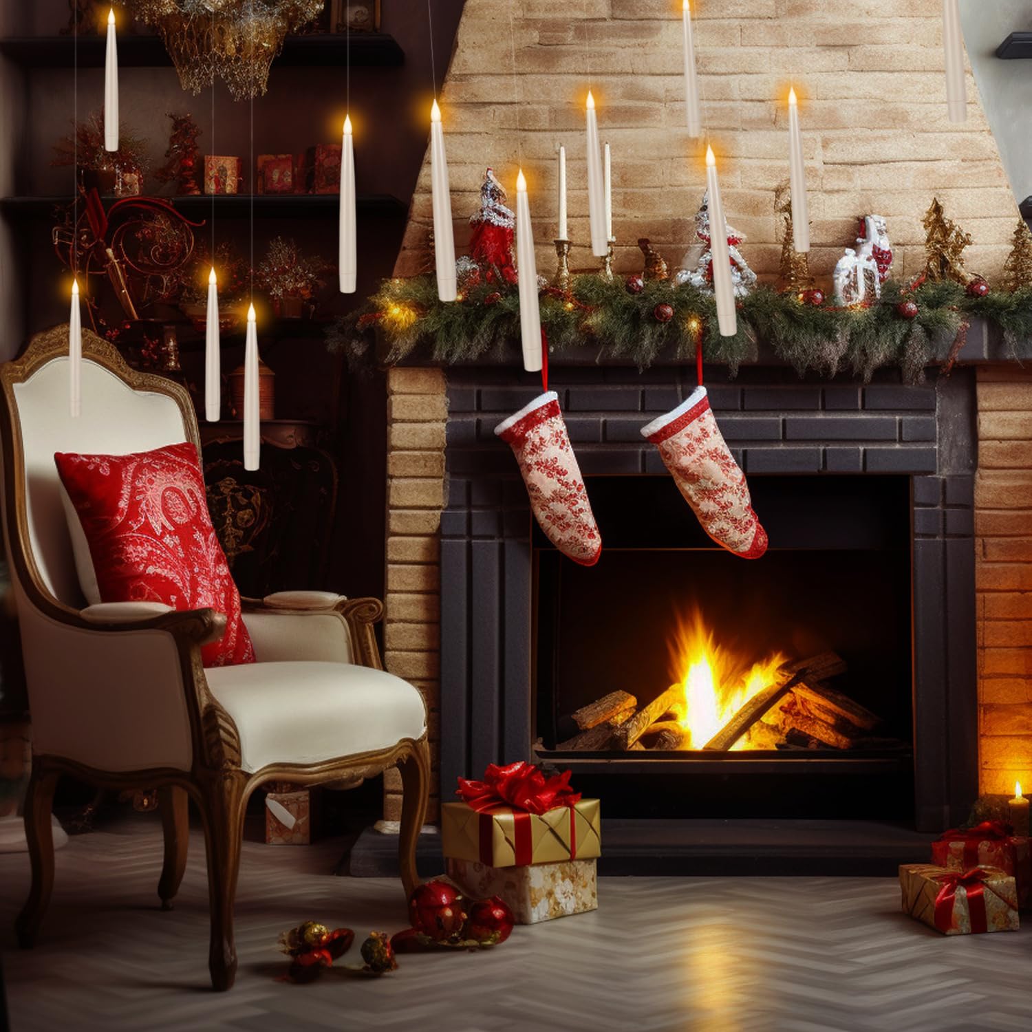 Floating Flameless LED Candle Set – 24 Ivory Hanging Candles with Remote Wand & Full Hanging Kit