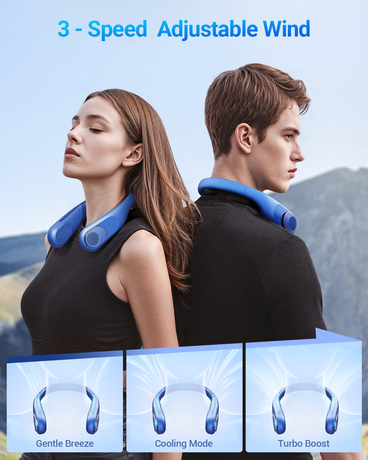 Portable Bladeless Neck Fan – Rechargeable Hands-Free Cooling Fan with 3 Speeds for Travel, Outdoor & Work