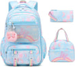 Rainbow Butterfly Backpack for Girls with Lunch Bag & Pencil Case Set, Kids School Backpack for Kindergarten, Elementary & Middle School Students