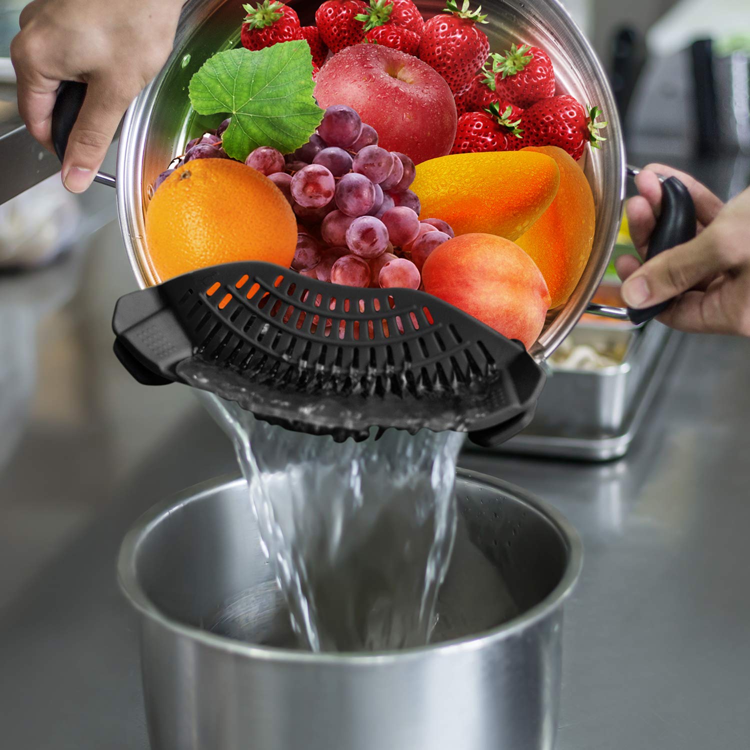 Clip-On Silicone Strainer for Pots & Pans – Heat Resistant Compact Food Drainer