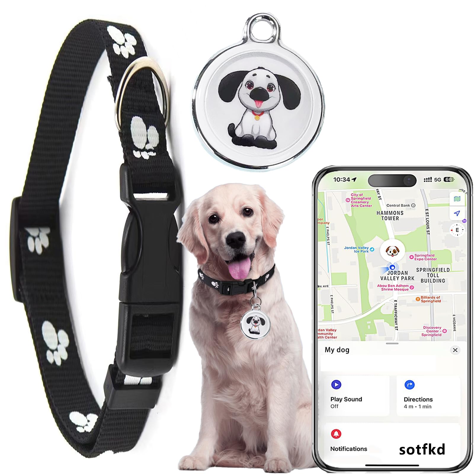 Smart Pet Tracker Collar Tag for Cats and Dogs Real-Time Locator No Monthly Fee iOS and Android Compatible