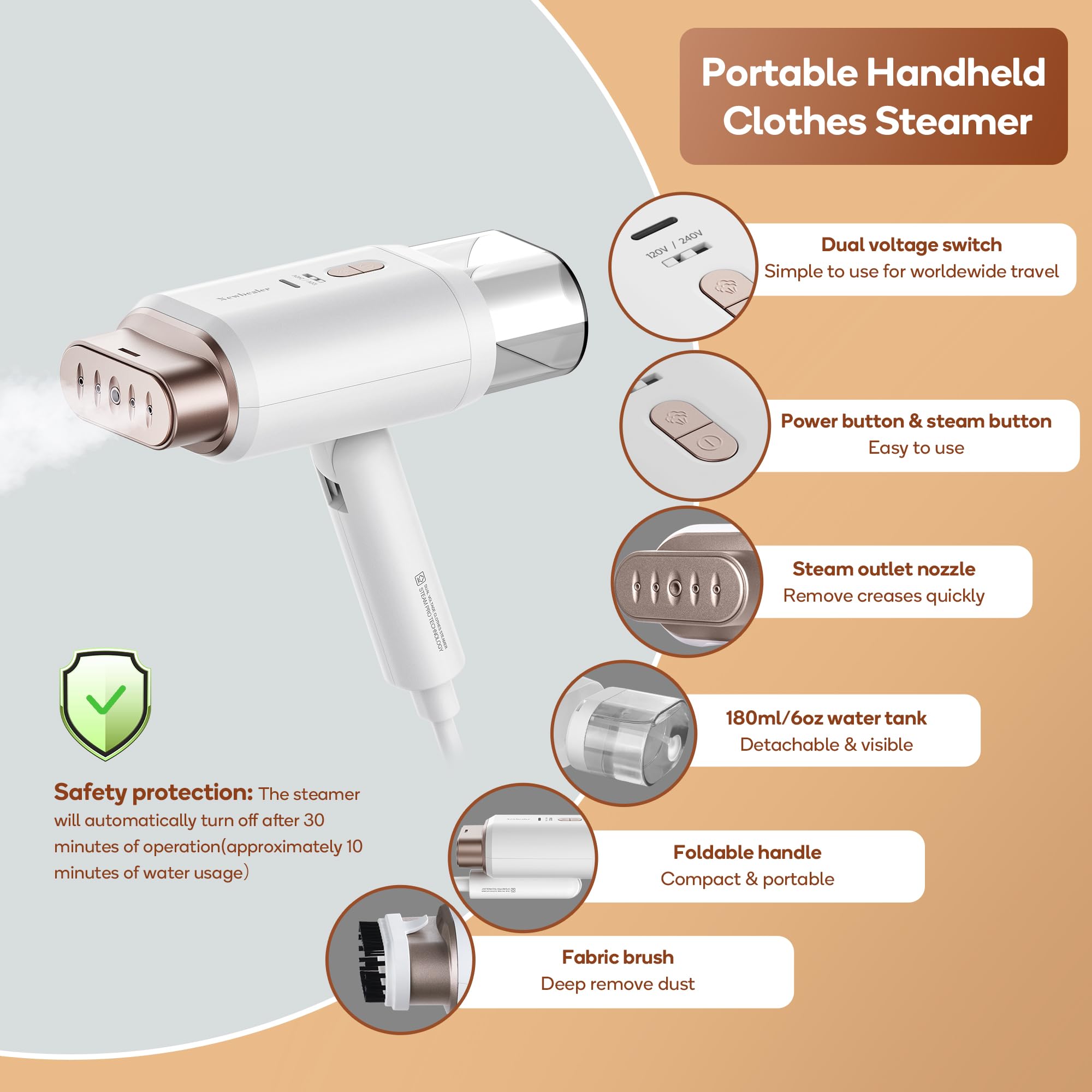 Dual Voltage Professional Handheld Garment Steamer 1200W Foldable Travel Wrinkle Remover with 360° Leak-Proof System