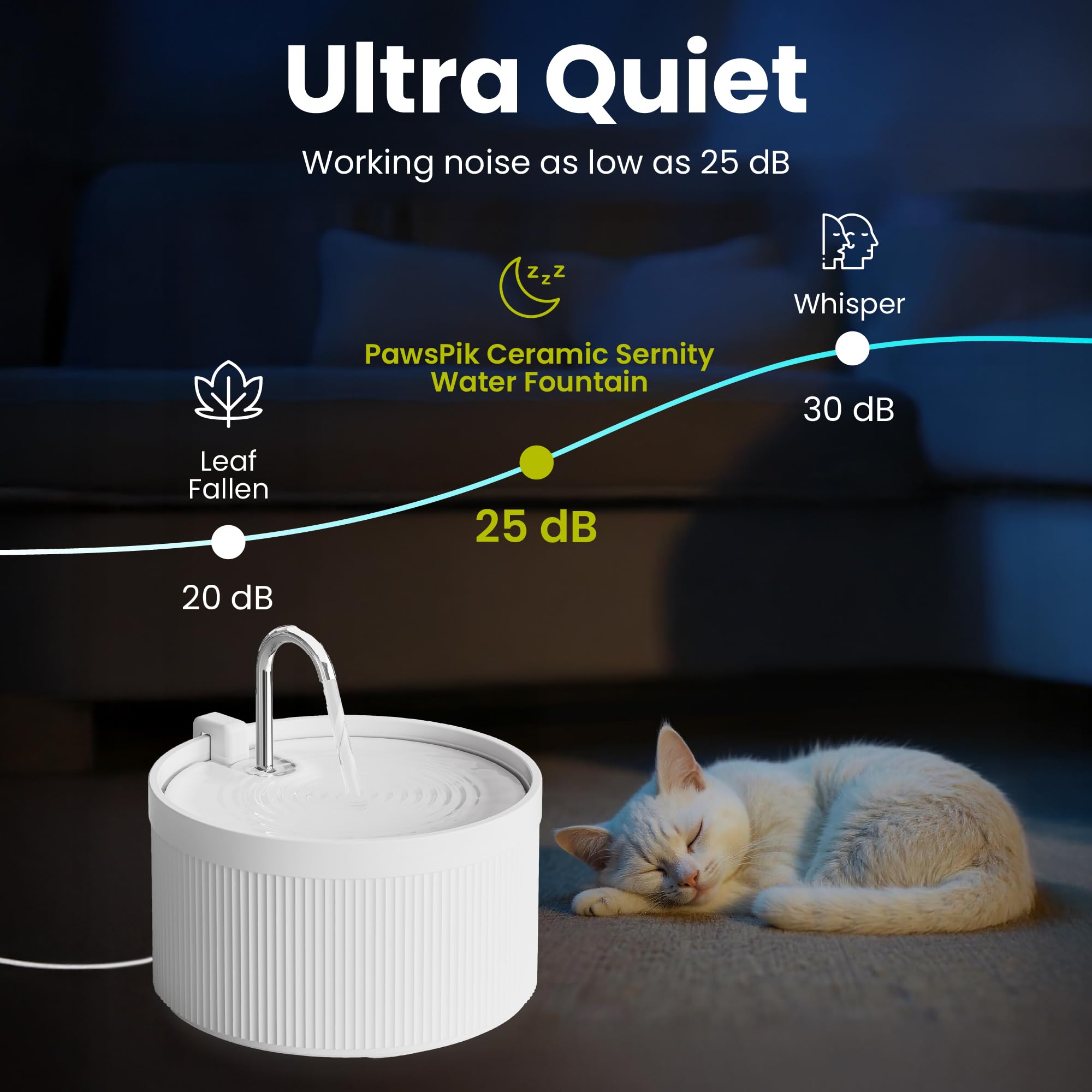 Luxury White Ceramic Cat Water Fountain with Faucet Spout – Ultra Quiet 5-Layer Filtration System
