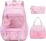 Rainbow Butterfly Backpack for Girls with Lunch Bag & Pencil Case Set, Kids School Backpack for Kindergarten, Elementary & Middle School Students