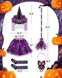 Purple Light-Up Witch Costume Set for Girls – 6-Piece Halloween Dress-Up Kit with LED Skirt, Hat, Broom & Jewelry
