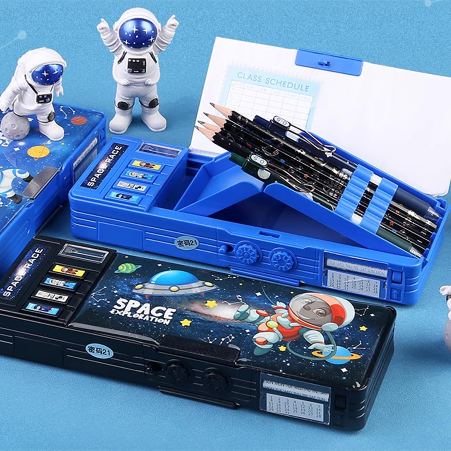 Blue Astronaut Pop-Up Pencil Case with Lock