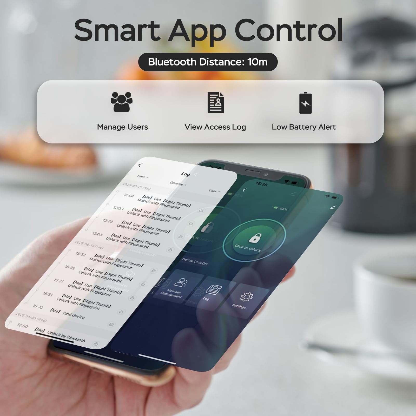Smart Fingerprint Door Lock with Bluetooth App & Key Access, Rechargeable Digital Door Knob Lock with Voice Control Support