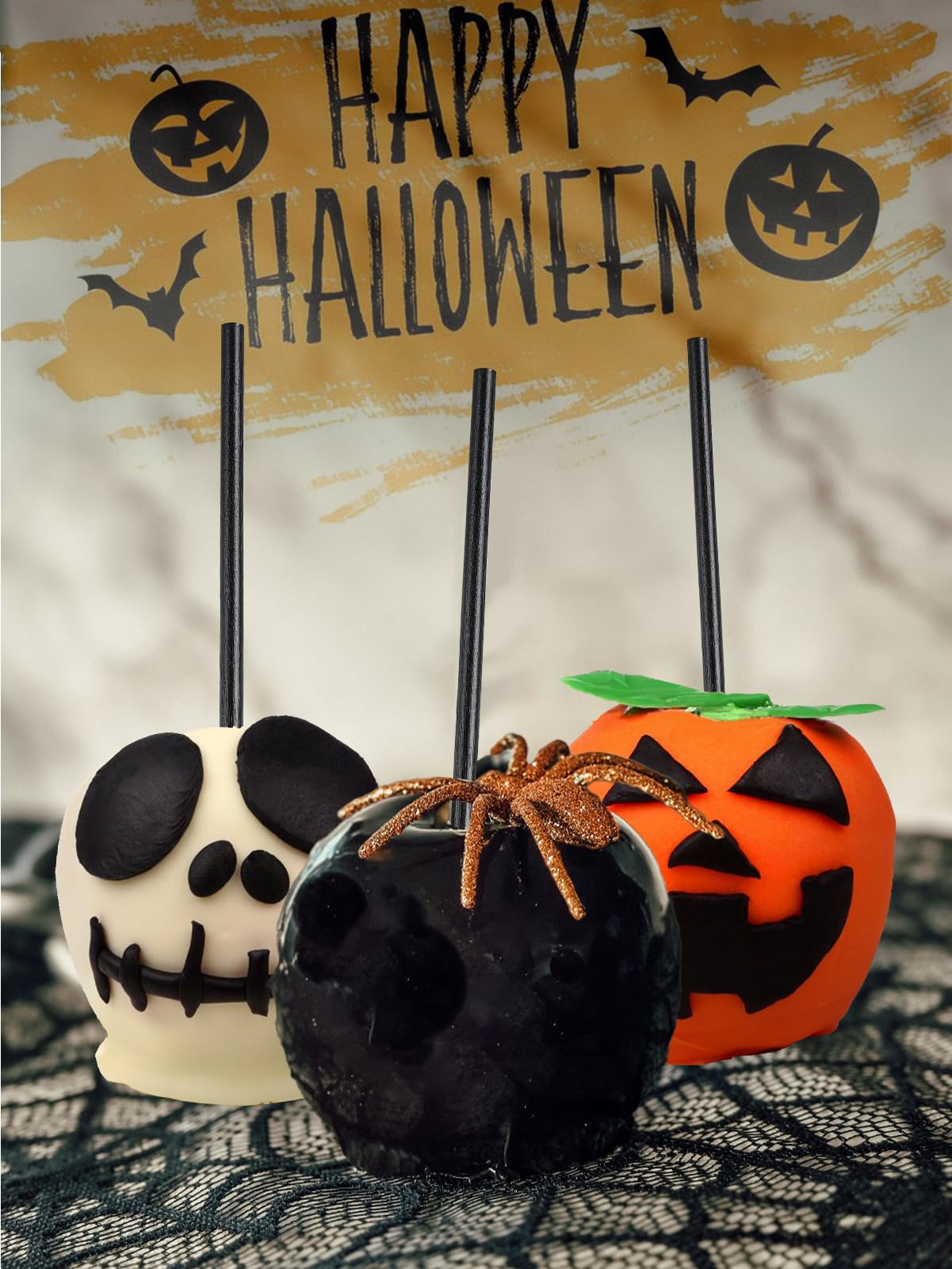 36Pcs Black Candy Apple Sticks – 6 Inch Wooden Caramel Apple Skewers for Halloween Parties, Baking & DIY Dessert Decorations