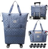 Expandable Foldable Rolling Duffel Bag with Detachable 360° Wheels, 25L–55L Lightweight Carry-On Travel Luggage (Blue)