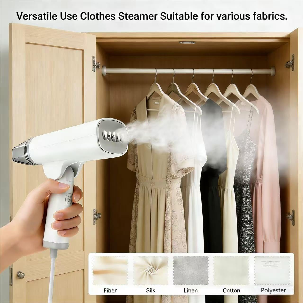 1300W White Portable Garment Steamer Iron 2-in-1 Fast Heat Travel Wrinkle Remover with Foldable Design