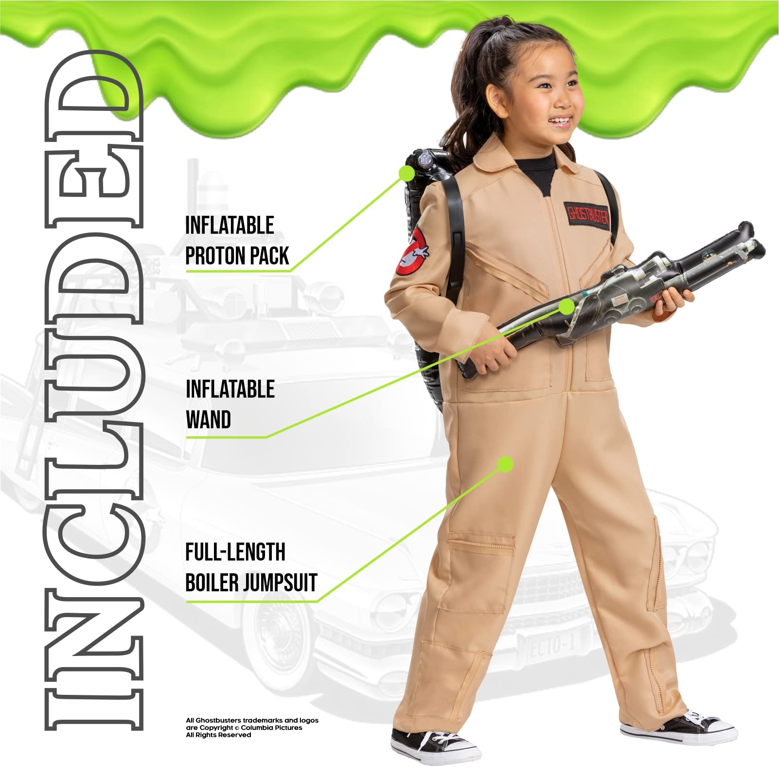 Ghostbusters Kids Deluxe Costume – Official 80’s Movie Jumpsuit with Proton Pack (Model 120259L)