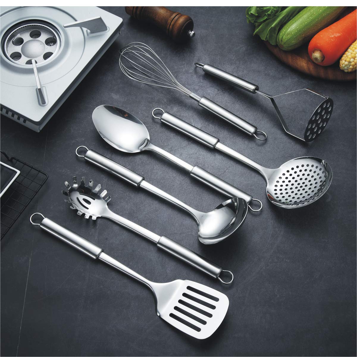 8-Piece Stainless Steel Cooking Utensil Set with Mirror Finish – Durable, Rust-Resistant & Dishwasher Safe
