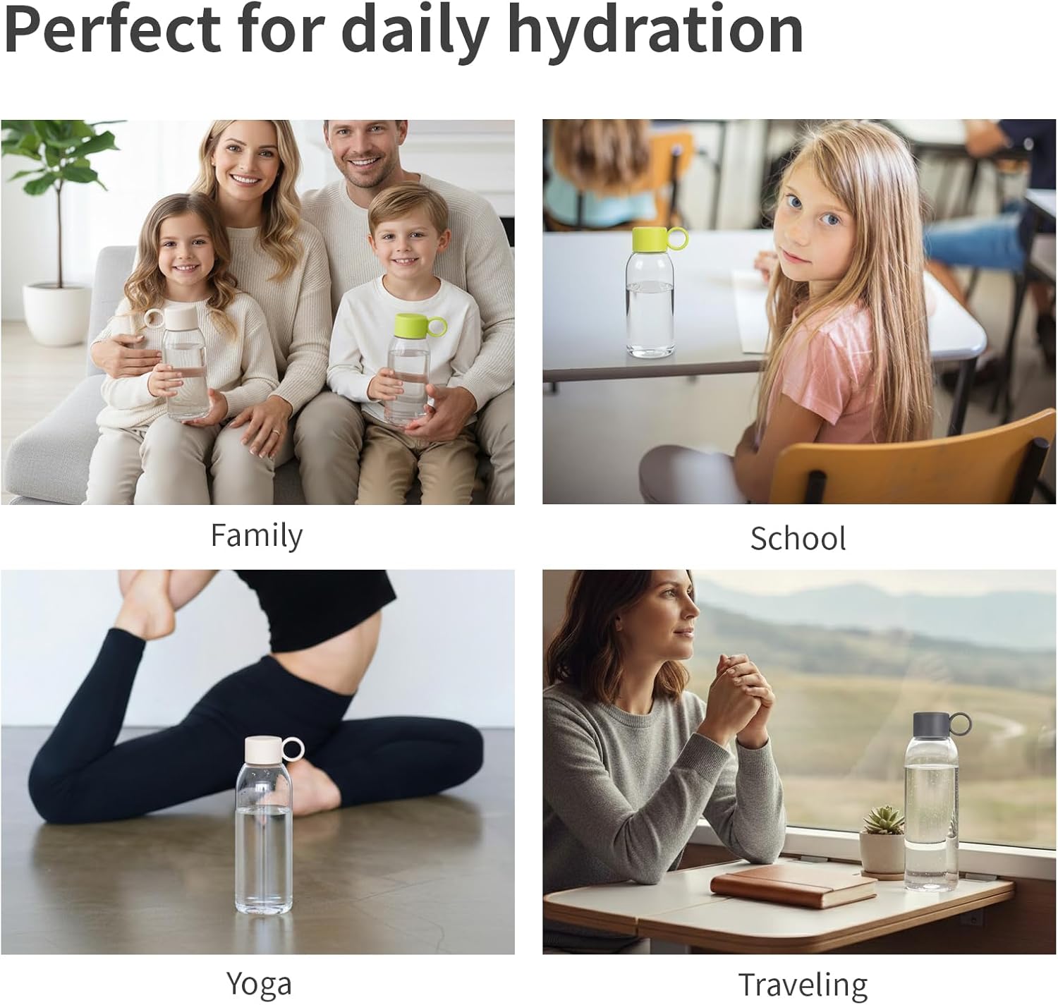 22 oz Clear Tritan Water Bottle with Leakproof Lid and Carry Ring