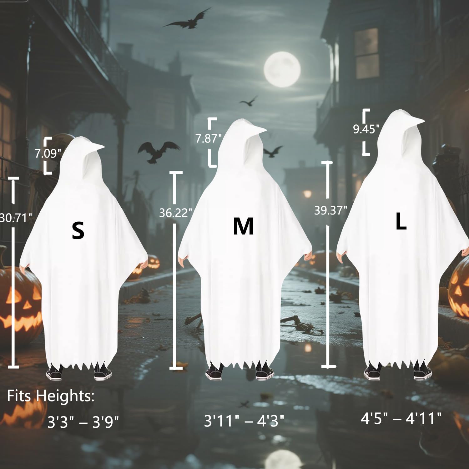 Kids Classic White Ghost Halloween Costume Set – Includes Sheet, Treat Bag & Pitchfork (Ages 3–9)