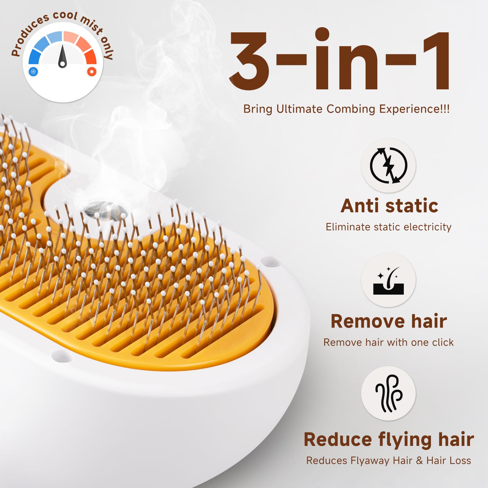 Ultrasonic Pet Grooming Spray Brush with Self-Cleaning Button, Mist Conditioning Function, and De-Shedding Massage for Cats and Dogs
