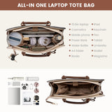 LOVEVOOK Laptop Tote Bag for Women – Waterproof Leather Work Bag with Stanley Cup Holder, 15.6” Laptop Compartment & Shoulder Strap (Black/White/Brown)
