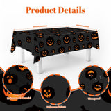 Halloween Tablecloths – 3 Pack Black Evil Pumpkin Plastic Table Covers (54 x 108 Inches)