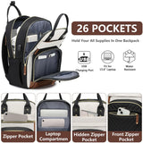 Women’s 15.6” Laptop Backpack with USB Charging Port – Large Waterproof Work & Travel Backpack with Anti-Theft Design (Beige/Black/Brown)