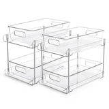 Clear 2-Tier Bathroom Storage Organizers (2-Pack) – Slide-Out Under Sink Drawers for Vanity, Pantry & Kitchen