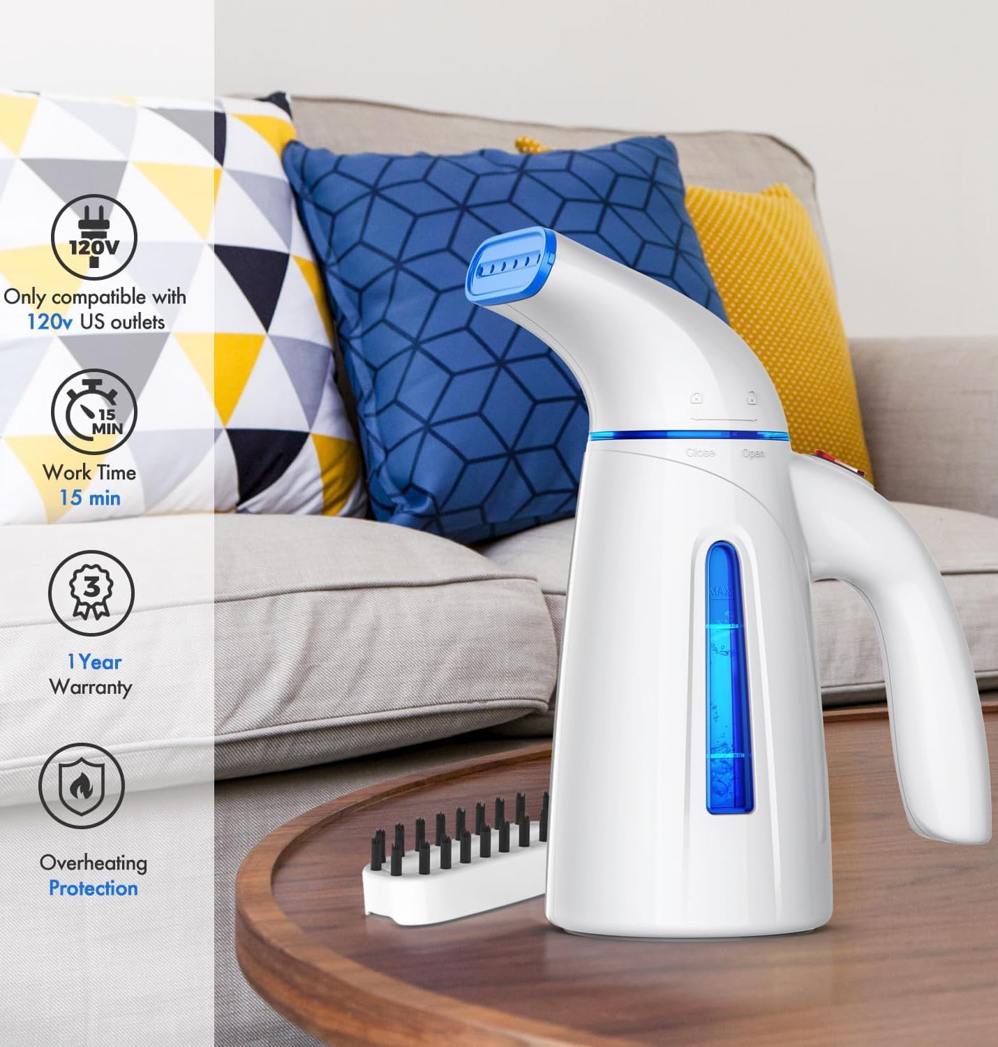 Handheld Garment Steamer 700W Portable Wrinkle Remover with Stainless Steel Heating Panel and Large Tank