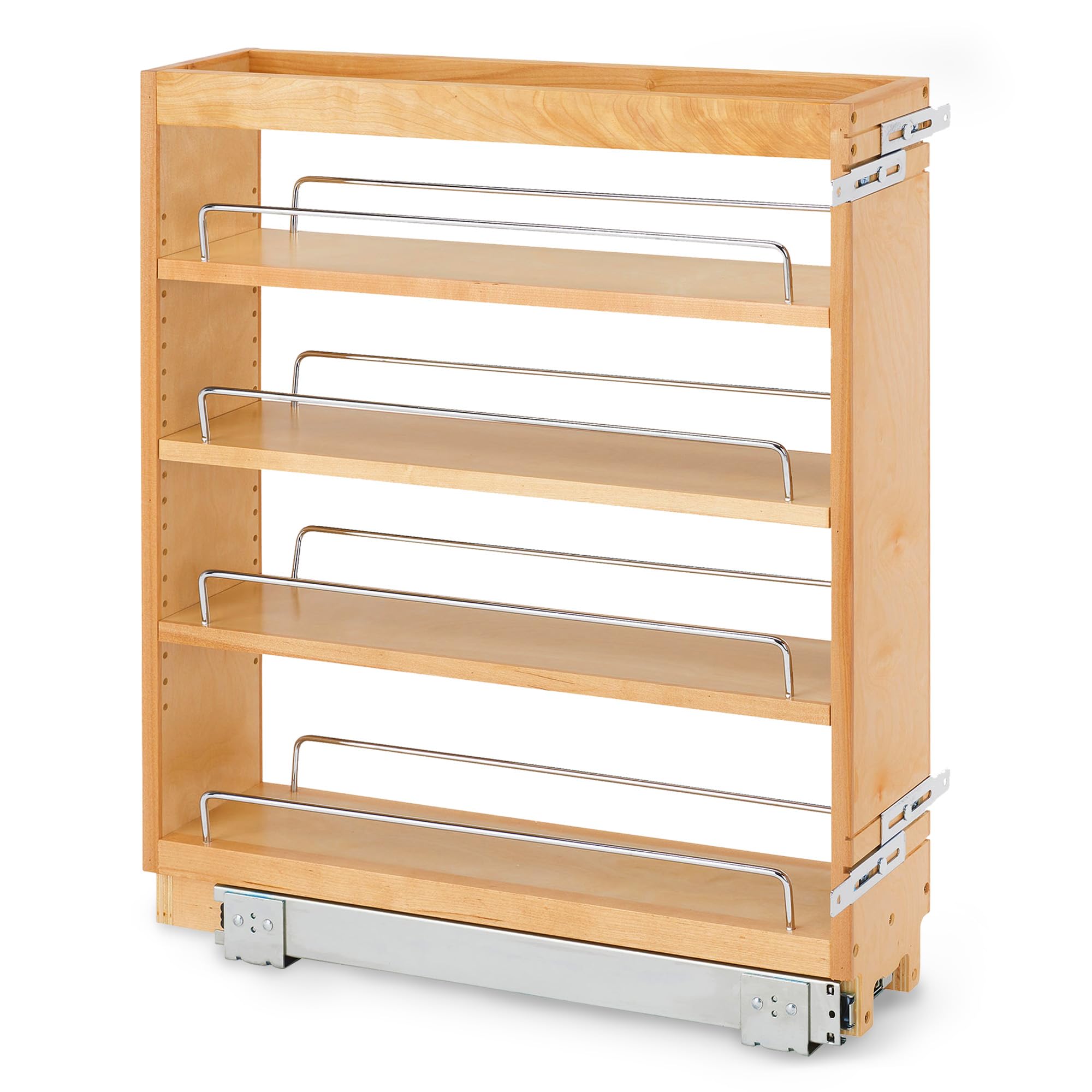Slim 5-Inch Pull-Out Kitchen Cabinet Organizer – Maple Slide-Out Pantry Rack with Adjustable Shelves