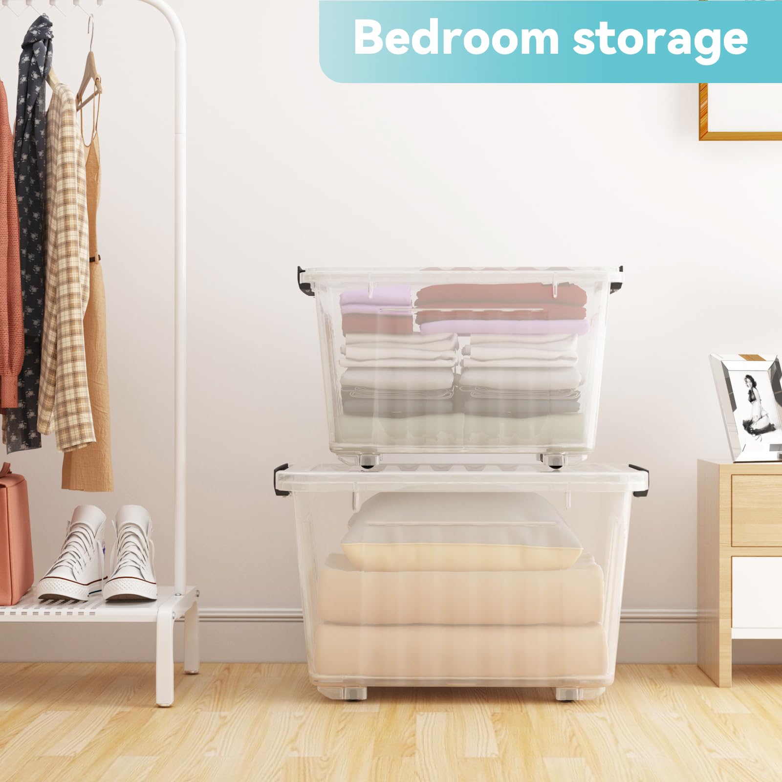 Large Clear Storage Bin with Lid – 72QT / 68L Stackable & Nestable Storage Box