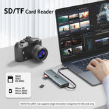 7-in-1 USB-C Hub Adapter with 4K HDMI & 100W Power Delivery – Aluminum Multiport Laptop Dock Space Grey