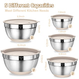 5-Piece Stainless Steel Mixing Bowl Set with Graters & Airtight Lids – Non-Slip Silicone Base