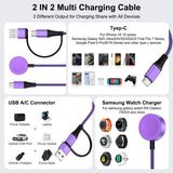 2-in-2 Multi Charging Cable for Samsung Galaxy Watch & Phones – USB-A/USB-C to Watch Magnetic + USB-C Phone Charger (6ft, Purple)
