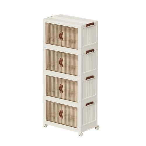 Spylandy Stackable Collapsible Storage Bins with Lids – Space-Saving Closet & Home Organizers (White, 4-Tier, 9-Gallon)