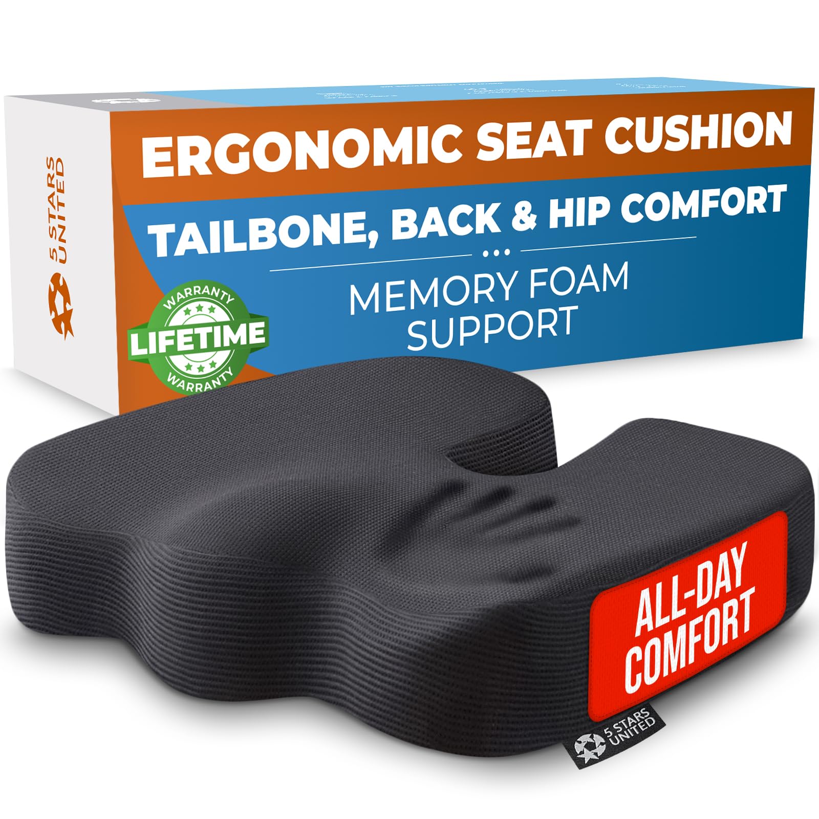 Ergonomic Memory Foam Seat Cushion for Office Chair Coccyx Support Sciatica & Tailbone Pain Relief with Breathable Mesh Cover