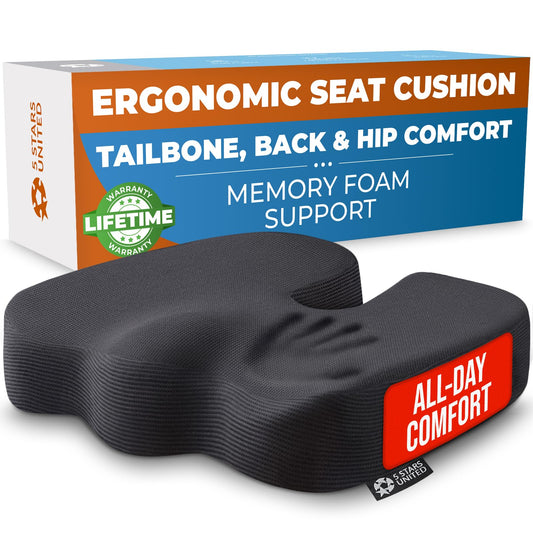 Ergonomic Memory Foam Seat Cushion for Office Chair Coccyx Support Sciatica & Tailbone Pain Relief with Breathable Mesh Cover