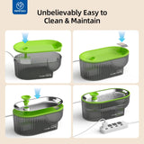 2.5L Stainless Steel Cat Water Fountain with LED Water Level Window, USB Powered Quiet Pump & Waterproof Silicone Mat – Green