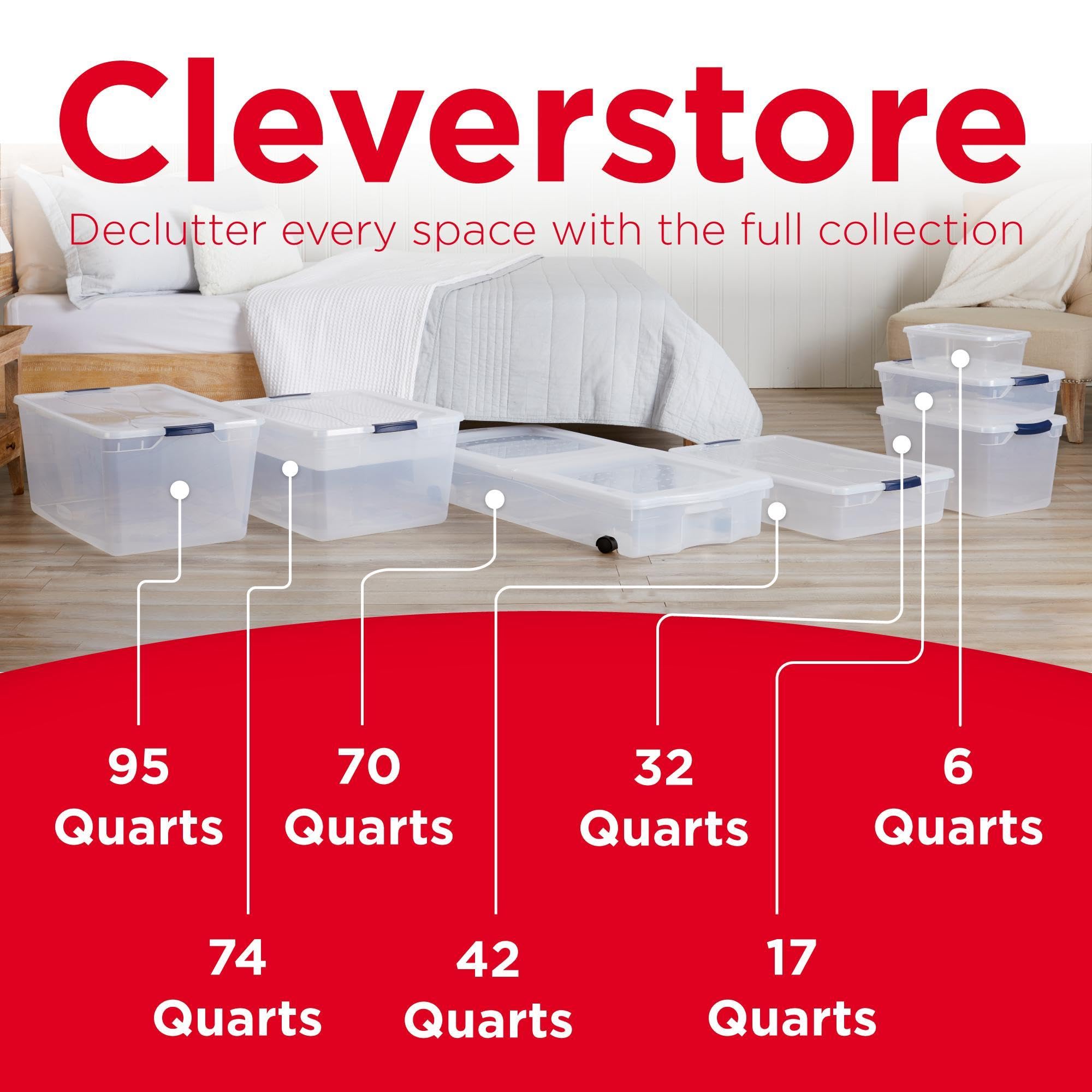 Rubbermaid CleverStore Clear 32 Qt Stackable Plastic Storage Bins with Lids – 6 Pack