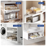 AMZAGE Adjustable Pull-Out Cabinet Organizer with Raised Base – No-Drill Slide-Out Drawer for Framed Cabinets (White)