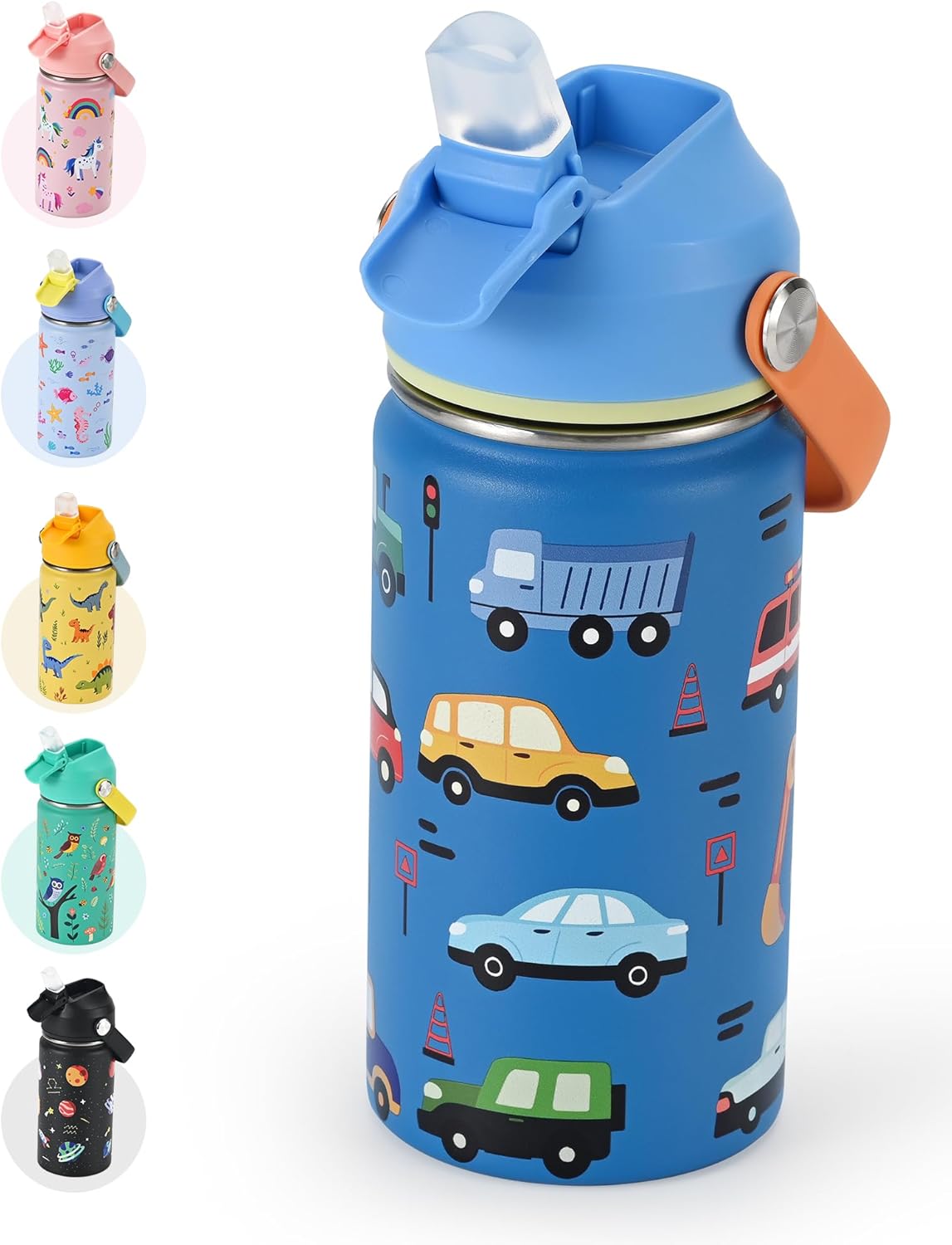 14 oz Kids Insulated Water Bottle with Silicone Straw – Leakproof Stainless Steel School Bottle